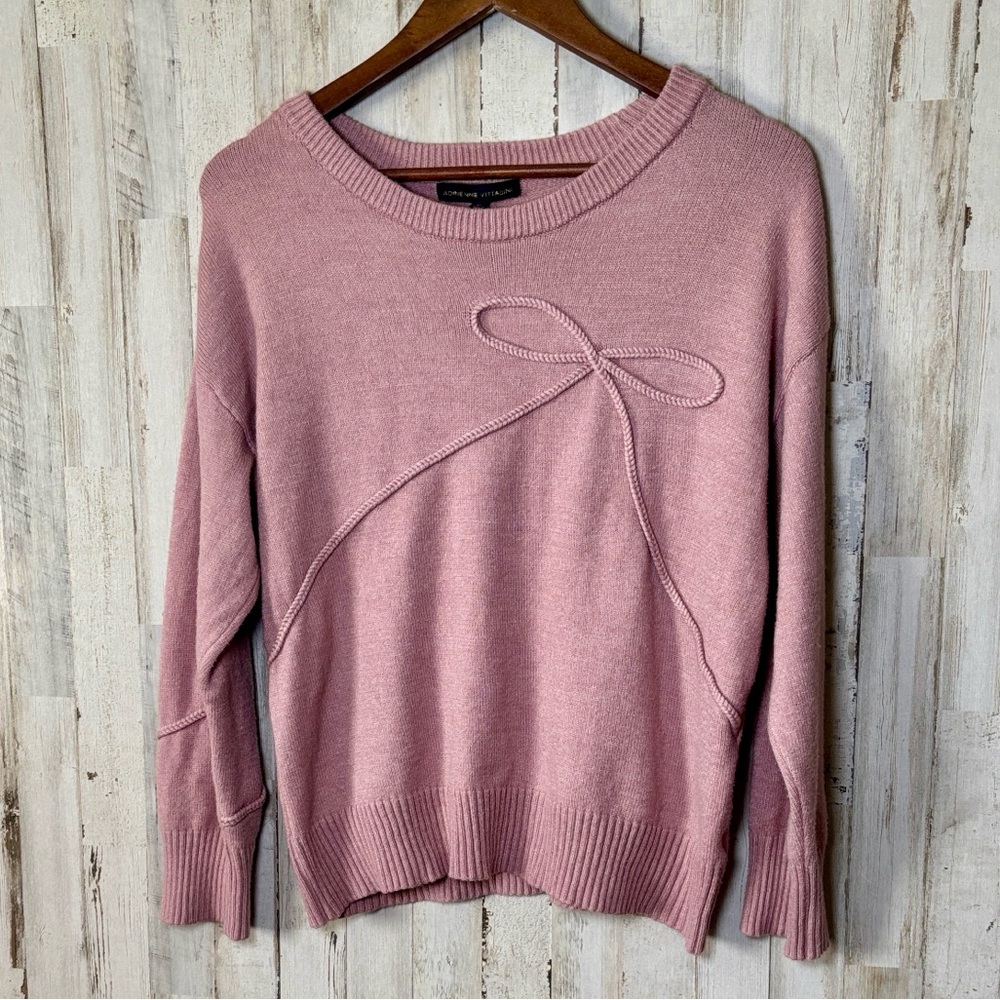 Adrienne Vittadini Dusty Rose Crewneck Sweater with‎ Bow Detail